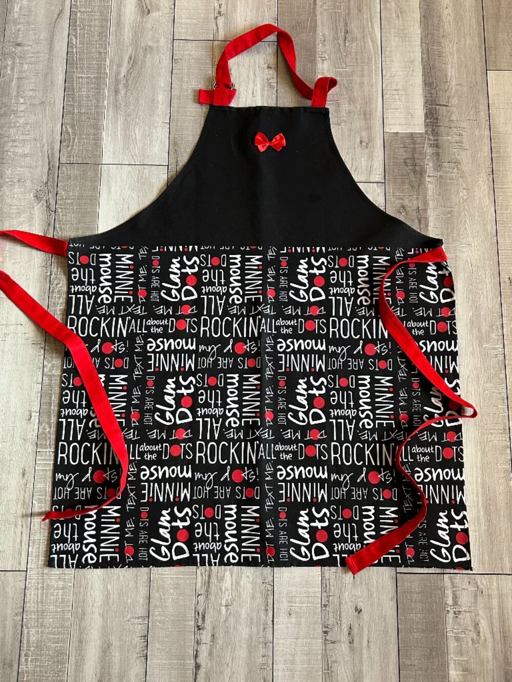 Black Red & White Minnie Mouse Themed Cotton Bib Apron